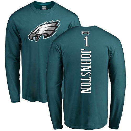 Men Philadelphia Eagles #1 Cameron Johnston Green Backer Long Sleeve NFL T Shirt